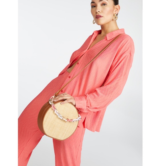 Bags Woven Straw Canteen Crossbody Bag Beige Tan Chain Colorful Boho